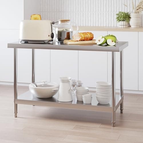 Image of DKIEI 150 x 60 x 80cm Stainless Steel Kitchen Catering Table, Heavy Duty Food Prep Workbench, Double-layer Commercial Food Preparation Work Tables for Restaurant, Home, Hotel