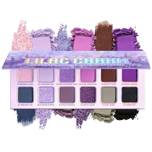 Image of Multichrome Purple Eyeshadow Palette, Matte Shimmer Lilac Eyeshadow Pallete 12 Colors, Highly Pigmented Long Lasting Metallic Lavender Violet Eye shadow Makeup for Women Daily, Festival, Party