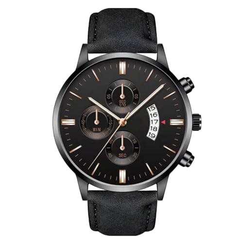 Image of Mens quarutz Watch – Leather Strap Business Wristwatch | Fashion Calendar Watch, Classic Analog Design, Men Casual & Formal Accessory