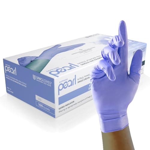 Image of Unigloves Sapphire Pearl Nitrile Examination Gloves - Multipurpose, Powder Free and Latex Free Disposable Gloves - Box of 100 Gloves, Sapphire, Large (GP0084)