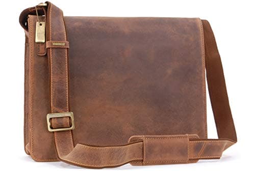 Image of VISCONTI - Leather Messenger Shoulder Bag For Men - Fits 13 to 14 Inch Laptop - Medium/Large Work Bag For A4 Notebooks - 18548 Harvard - Oil Tan