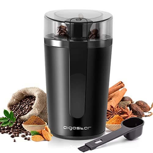 Image of Aigostar Coffee Grinder Electric with Removable Lid, Grinder for Coffee Bean, Pepper, Grain, Spice, Nuts Safe 304 Stainless Steel Blades, Powerful Grinder Motor 200W - Natural 30RRK.