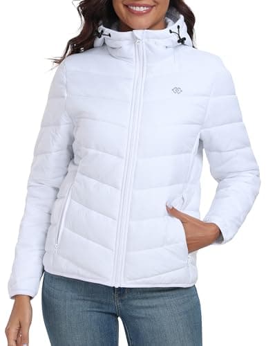 Image of MoFiz Womens Winter Puffer Jacket with Hood Lightweight Waterproof Padded Down Jacket for Hiking Outdoor White XXL