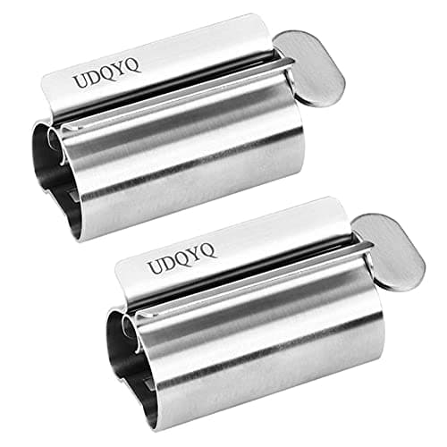 Image of Toothpaste Squeezer 2 Pack - Metal Tube Squeezer Stainless Steel Tube Wringer UDQYQ Toothpaste seat Holder Stand (Gloss Finish Silver)