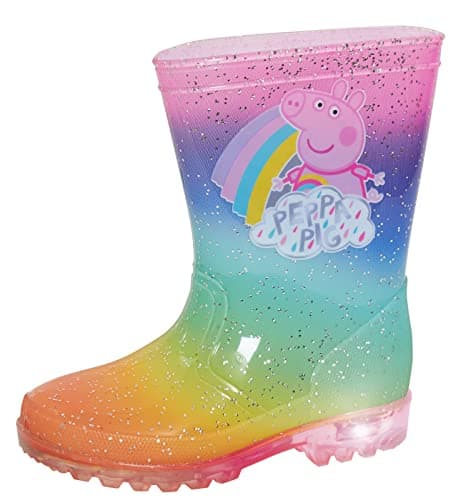 Image of Peppa Pig Light Up Rainbow Wellington Boots Girls Glitter Wellies Kids Flashing Lights Snow Shoes 9 UK Child