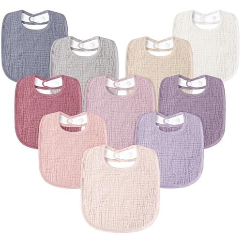 Image of Susurration Muslin Baby Drool Bibs 10Pack Soft Square Adjustable Bandana Bibs for Unisex Baby Girls & Boys (Pink Purple)