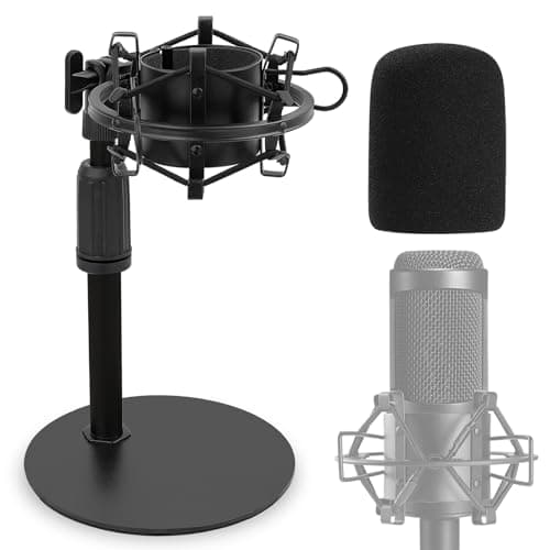 Image of Frgyee Upgraded AT2020 Desktop Mic Stand, Adjustable Table Microphone Stand with Shock Mount and Foam Windscreen for Audio Technica AT2020 AT2020USB+ AT2035 ATR2500 Condenser Mic