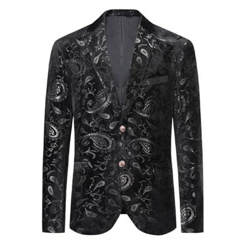 Image of Allthemen Men's Casual Blazer Paisley Jacquard Suit Jackets Slim Fit Floral Print Stylish Blazer Coats Chic Jackets, Black, L