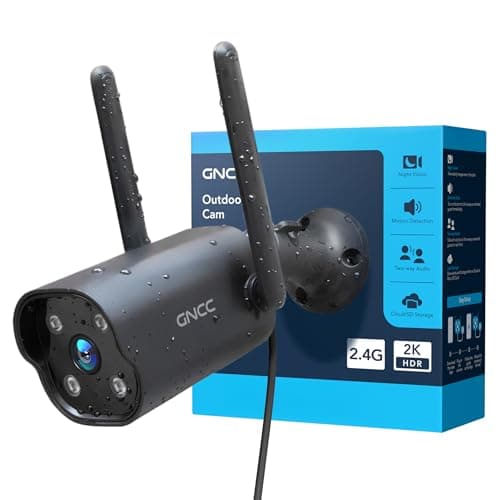 Image of GNCC 2K Outdoor CCTV Camera, Home Security Camera with Night Vision, 110° View, IP65 Weatherproof, AI Motion Detection, Siren Alarm, 2-Way Audio, Work with Alexa & Google Home, 2.4GHz WiFi, Cloud&SD