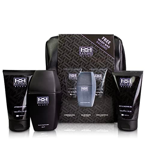Image of Rapport Black Wash Bag Gift Set Containing 100ml Eau De Toilette Spray and 150ml Shower Gel and 150ml Aftershave Balm