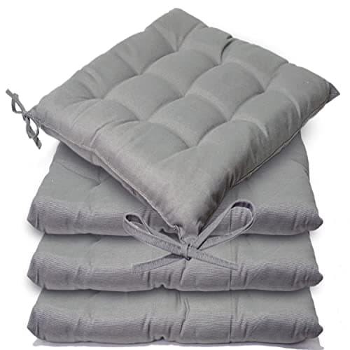 Image of Casabella Pack of 2 Seat Pad for Dining Chair Garden Kitchen Chair Cushion With Tie On_9 Stitch_Silver Indoor/Outdoor Comfortable chair pads for Kitchen seat pads 9 stitch cushions