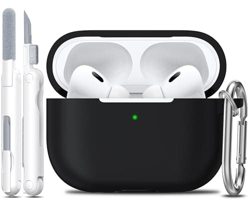 Image of R-fun Compatible with AirPods Pro 2nd/1st Generation Case Cover with Cleaning kit, Full Protective Silicone for Apple AirPods Pro 2023/2022/2019 Charging Case[LED anteriore visibile],black