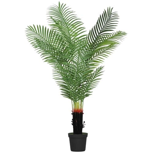 Image of HOMCOM 150cm Artificial Areca Palm Tree with 12 PE Leaves, Decorative Artificial Plant with Plastic Pot and Flocked Soil, Fake Plant for Home Office Decor, Green
