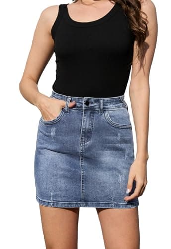 Image of Alaster Queen Women’s Denim Mini Skirt Stretchy High Waist Bodycon Short Jean Skirts for Women with Pockets, Blue M