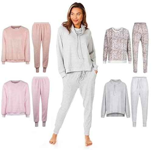 Image of Light & Shade Pretty Woman Supersoft Two Piece Pyjama Ladies Leisure Top and Bottom Twosie Set, Grey, S/M