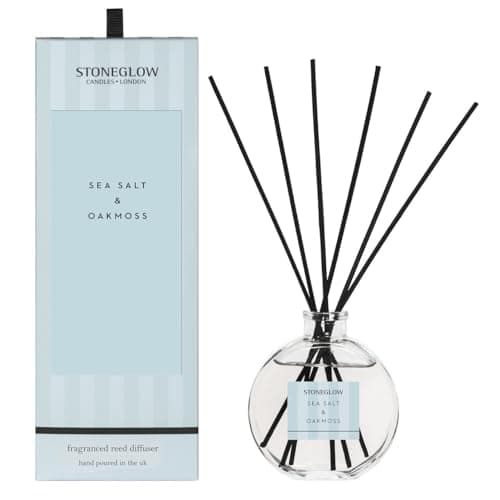 Image of Stoneglow Modern Classics Sea Salt & Oakmoss Scented Reed Diffuser 120ml with 12 Rattan Reed Diffuser Sticks – Fragranced Home Air Freshener, Lasts 10 Weeks, Refillable Fragrance, Made In The UK