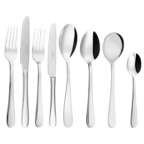 Image of Grunwerg Windsor Carded 44-Piece Boxed Mirror Cutlery Set 44BXWDR, 18/0 Stainless Steel, Silver