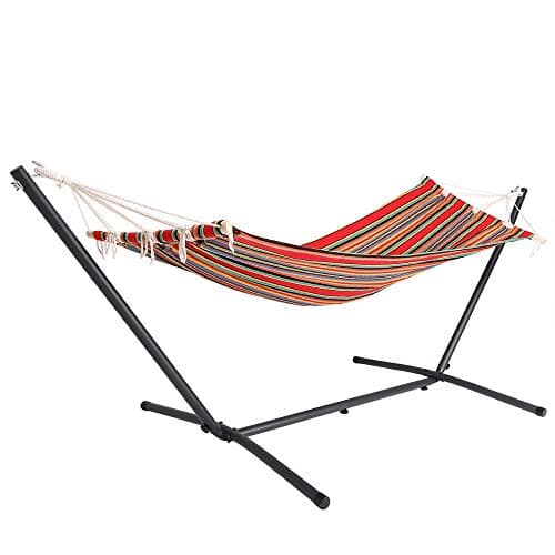 Image of DETEX® Hammock with Metal Stand | 100kg Load Capacity | Outdoor Garden Swing Seat | Patio Garden Camping | Free Standing Hanging Chair | 200x80cm | Red