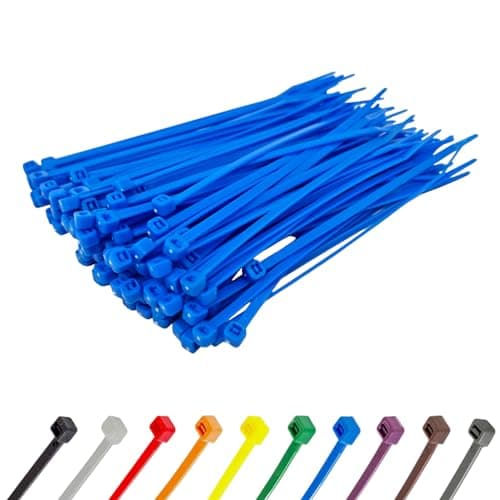 Image of Blue Cable Ties (100 Pack - 200mm x 4.8mm) Nylon Zip Ties Plastic Tie Wraps for Office Cable Tidy Garden DIY