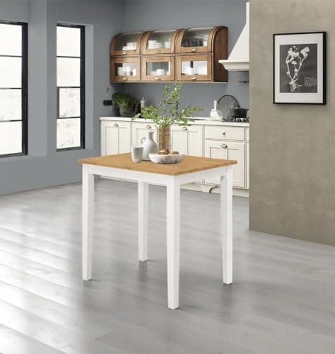 Image of Hallowood Furniture Ledbury Small Dining Table in Light Oak Top and White Painted Base, White Wooden Kitchen Table, Perfect for Home, Kitchen & Café Use (80cm)