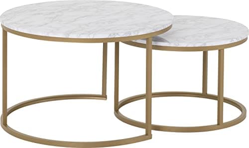 Image of Seconique Dallas Round Coffee Table Set in Marble/Gold Effect