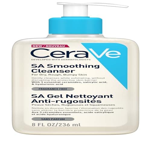 Image of CeraVe SA Smoothing Cleanser with Salicylic Acid, 3 Essential Ceramides & Hyaluronic Acid for Dry, For Rough & Bumpy Skin, Developed with Dermatologists, 236ml