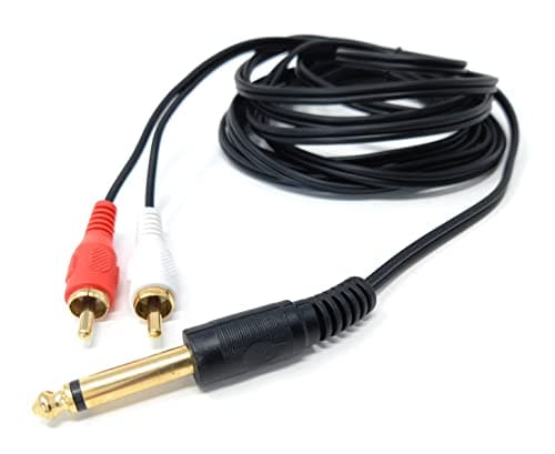 Image of DRUT 3m 6.35mm Mono Jack Plug to 2 x RCA Phono Plugs Screened Audio Cable Adapter Gold Contacts OFC 10ft