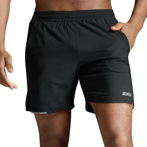 Image of 2XU Men's Aero 7 Inch Shorts, Black/Silver Reflective, Large