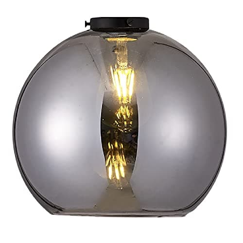 Image of Britalia Smoked Globe Dome Glass Vintage Easy Fit Pendant Light Shade | 25cm Diameter | Black Metal Top Cap | None Electric Retro Ceiling Light | Fits E27 ES Lampholders