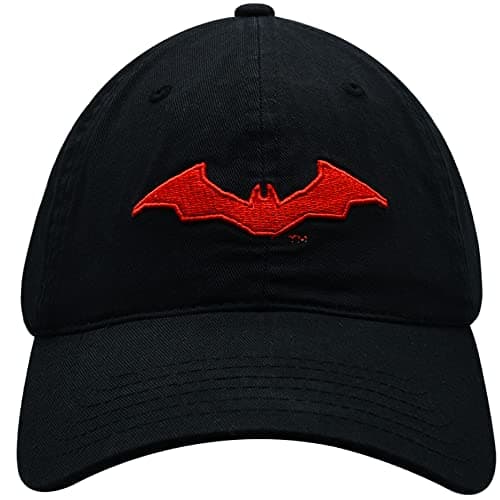 Image of Concept One Unisex's Dc Comics The Batman Dad Hat, Embroidered Logo Baseball Cap with Flat Brim, Black, One Size