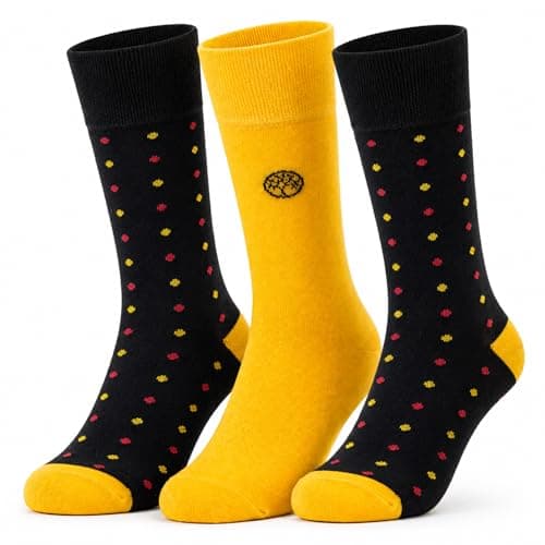 Image of Towelogy Premium Mens Bamboo Dress Socks 3 Pack | Breathable & Anti Odour | Moisture Wicking | Elegant Patterned Suit Socks for Men | UK Size 7-11 (Yellow Polka Dots)