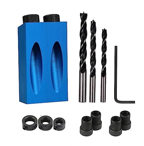 Image of Pocket Hole Jig 14Pcs Kit - Woodwork Guides Joint Angle Tool Carpentry Locator - 15° Woodworking Inclined Hole Fixture 6/8/10mm Drill Bits Dowel Screw Drill Jig Joinery Kit Carpenters