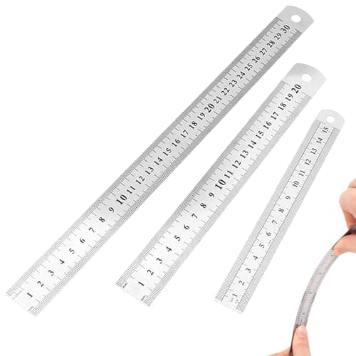 Image of Stainless Steel Ruler, Metal Rule Precision Rule Kit Straight Edge Measuring Tool Including 12 Inch,8 Inch and 6 Inch Ruler,Metal Rulers Kit for Office Engineering Drawings