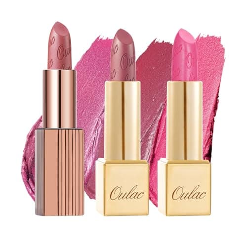 Image of Oulac Pink Metallic Shine Lipstick Set - Lip Set for Women, Rose Lip Color Kit, Creamy Formula, Full Coverage, Hydrating & Smooth, Infused with Shea Butter, Vegan, Clean Beauty B602(602+D01+D17)