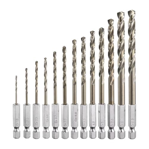 Image of sourcing map M35 High Speed Steel Cobalt Twist Drill Bit Set 1.5/2/2.5/3/ 3.2/3.5/4/4.5/4.8/5/5.5/6.0/6.5mm with 1/4" Hex Shank Jobber Drill for Metal, Steel, Copper, Aluminum, Zinc Alloy
