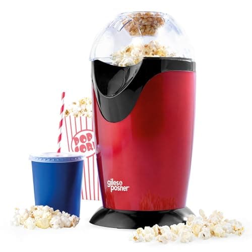 Image of Giles & Posner EK0493G Popcorn Maker – Popcorn Machine with Hot Air Circulation, Includes Measuring Cup, 3 Minute Quick Popping, Oil-Free Healthy Snacks, Perfect for Movie Nights, and Parties, 1200 W