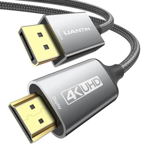 Image of UANTIN 4K DisplayPort to HDMI Cable 1.8M | 1080P@120Hz,1440P/2K@60Hz Uni-Directional DP to HDMI Male Braided Cord Display Port to HDMI Cable for Desktop,Dell,Lenovo,ThinkPad,HP,AMD,NVIDIA