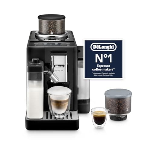 Image of De'Longhi Coffee Machine RIVELIA Fully Automatic Espresso Machine with 22+ Hot & Iced Beverages, Bean Hopper, Color Touch Display, 13 Grinder Settings, LatteCrema, Twin Shot EXAM440.55.B (Europe Made)