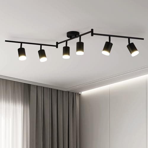 Image of Leselux LED Ceiling Spot Light Rotatable, 6 Way Adjustable Ceiling Spotlight Fitting with GU10 Base, Modern Matte Black Spot Light Bar for Kitchen Bedroom Living Room, Bulb not Included