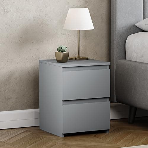 Image of Vida Designs Denver 2 Drawer Bedside Chest | Grey | Space-Saving Storage | 52H x 29.5W x 29.5D cm | Narrow Side Table | Minimal | Smooth Metal Runner | Modern Bedroom Nightstand Unit