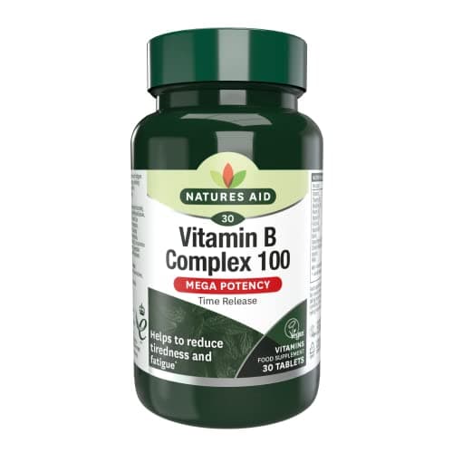 Image of Natures Aid Vitamin B Complex 100 – High Potency B Vitamins 100mg for Energy, Metabolism, Nervous System & Immune Support – Vegan, Gluten Free, Non-GMO, Time Release – 30 Tablets