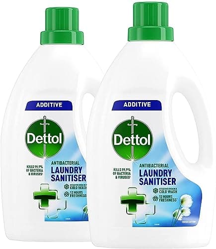 Image of Dettol Antibacterial Laundry Sanitiser Cleanser Additive Fresh Cotton 2 Pack of 1.5L