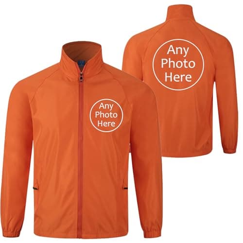 Image of WUWWUT Custom Men's Windbreaker Jacket Personalised with Logo Photo Waterproof Raincoat for Team Outdoor Activities