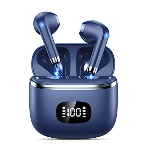 Image of Wireless Earbuds, Bluetooth 5.3 Headphones HiFi Stereo with ENC Noise Cancelling Mic, Wireless Headphones 40H Playtime With LED Display, Touch Control, IP7 Waterproof Bluetooth Earphones, Blue