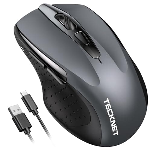 Image of TECKNET Bluetooth Mouse, Wireless Mouse Bluetooth Rechargeable (Tri-Mode: BT 5.0/3.0+2.4G), 4800DPI Adjustable, Silent Ergonomic Wireless Mouse for Laptop PC Computer, Windows Mac OS,6 Buttons, Gray