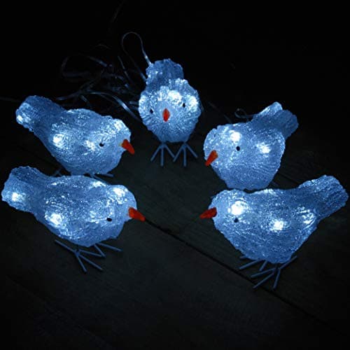 Image of Premier 5 Pack 16cm Christmas Acrylic Birds 30 White LEDs (LV184523)