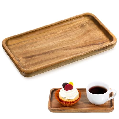 Image of Small Acacia Wood Serving Trays, 4 x 7.5 inch Rectangle Wooden Trays Mini Charcuterie Boards Natural Wood Boards Small Cheese Board for Tea Coffee Kitchen