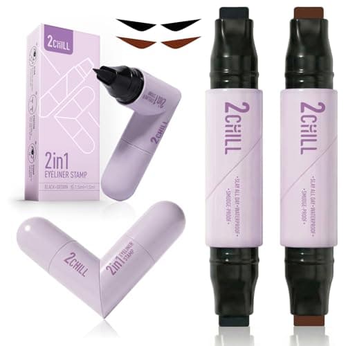 Image of 2CHILL 2 PCS Eyeliner Stamp Set, Dual-End Rotatable Liquid Eyeliner Pencil, Waterproof & Smudge-Proof Long Lasting Makeup, Winged Eyeliner for Beginners and Makeup Enthusiasts, Black & Brown