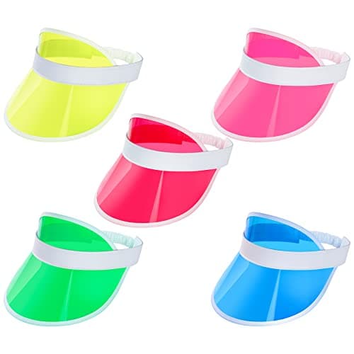 Image of jerbro Unisex Adults Sun Visor Hats Caps Pack of 5 Neon Colours Pink Yellow Red Blue Green, One Size Fits All, UV & Water Resistant, Golf Tennis Sports & Festive Occasions