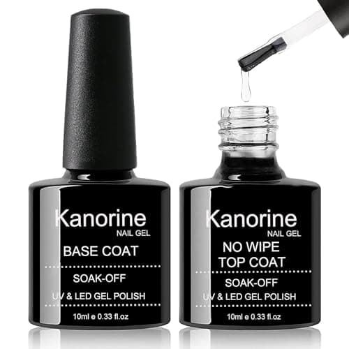 Image of Kanorine Gel Nail Polish Base Coat and No Wipe Top Coat Set, Shine Finish TopCoat and Long Lasting Multi-Functional BaseCoat,Soak-Off UV LED Gel Nail Art Design Manicure New Upgraded 2×10ml